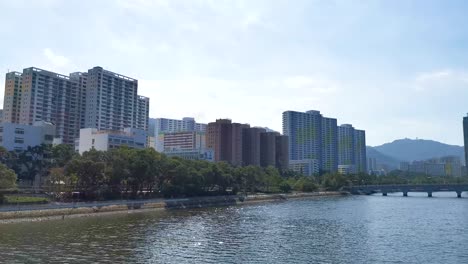 sunny day of urban, scenery of shing mun river, shatin hong kong china, 2018