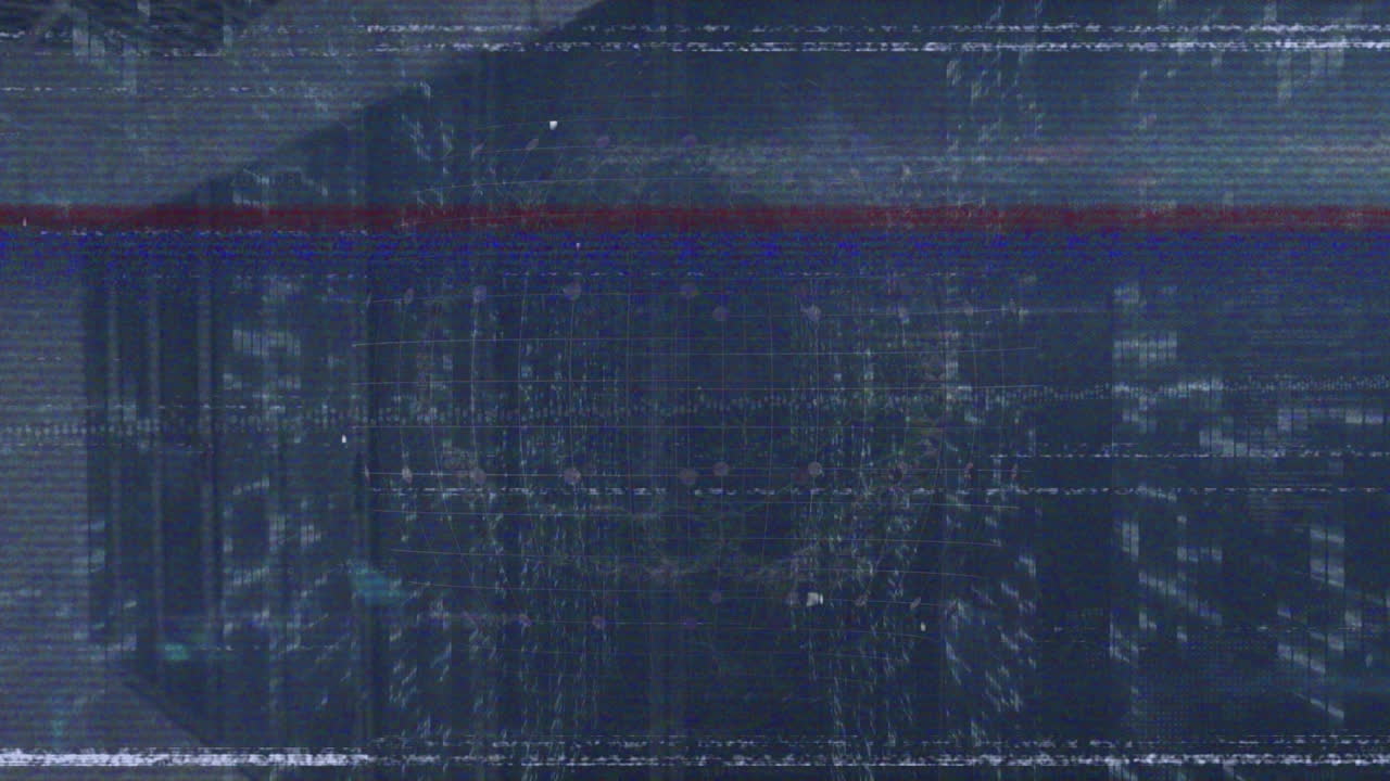 animación de la pantalla de la computadora con efecto de fallo sobre los códigos de programación