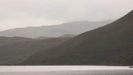 rain falling on the hills and loch in a scottish landscape scene on the isle of skye