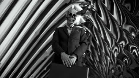 businessman with skull mask