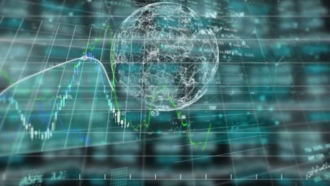 animación de pantallas con datos que se mueven sobre la pantalla del mercado de valores en el fondo.