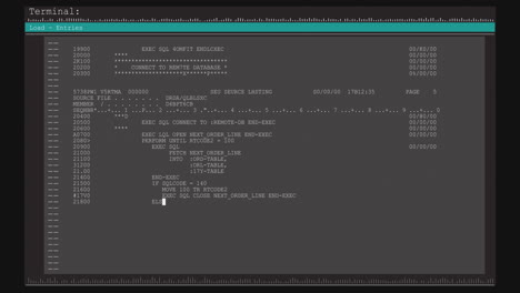 animación del procesamiento de datos en una pantalla de computadora gris y azul