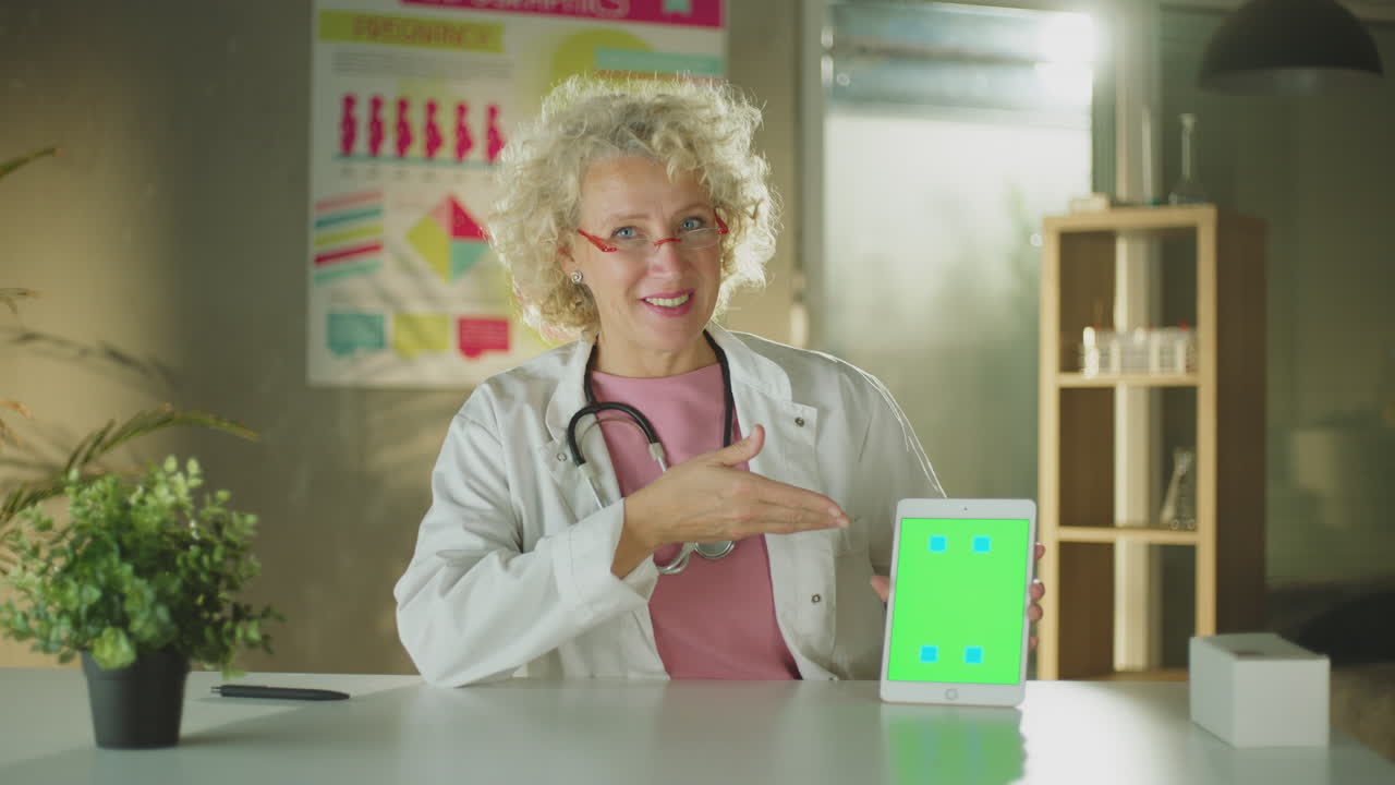 Doctor Presenting on Tablet with Green Screen