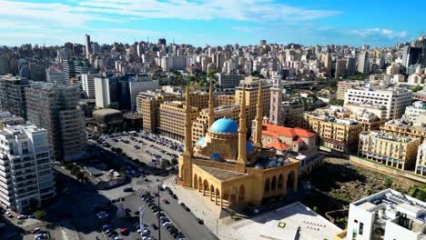 Drone-shot-orbiting-Blue-Mosque-in-Beirut