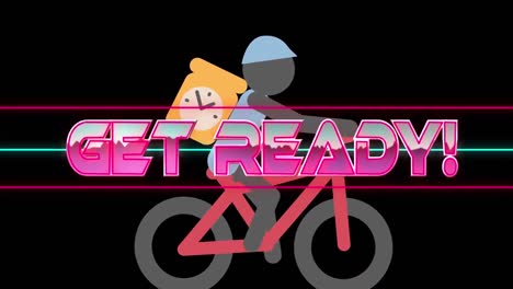 Animation-of-get-ready-text-over-cyclist-black-background