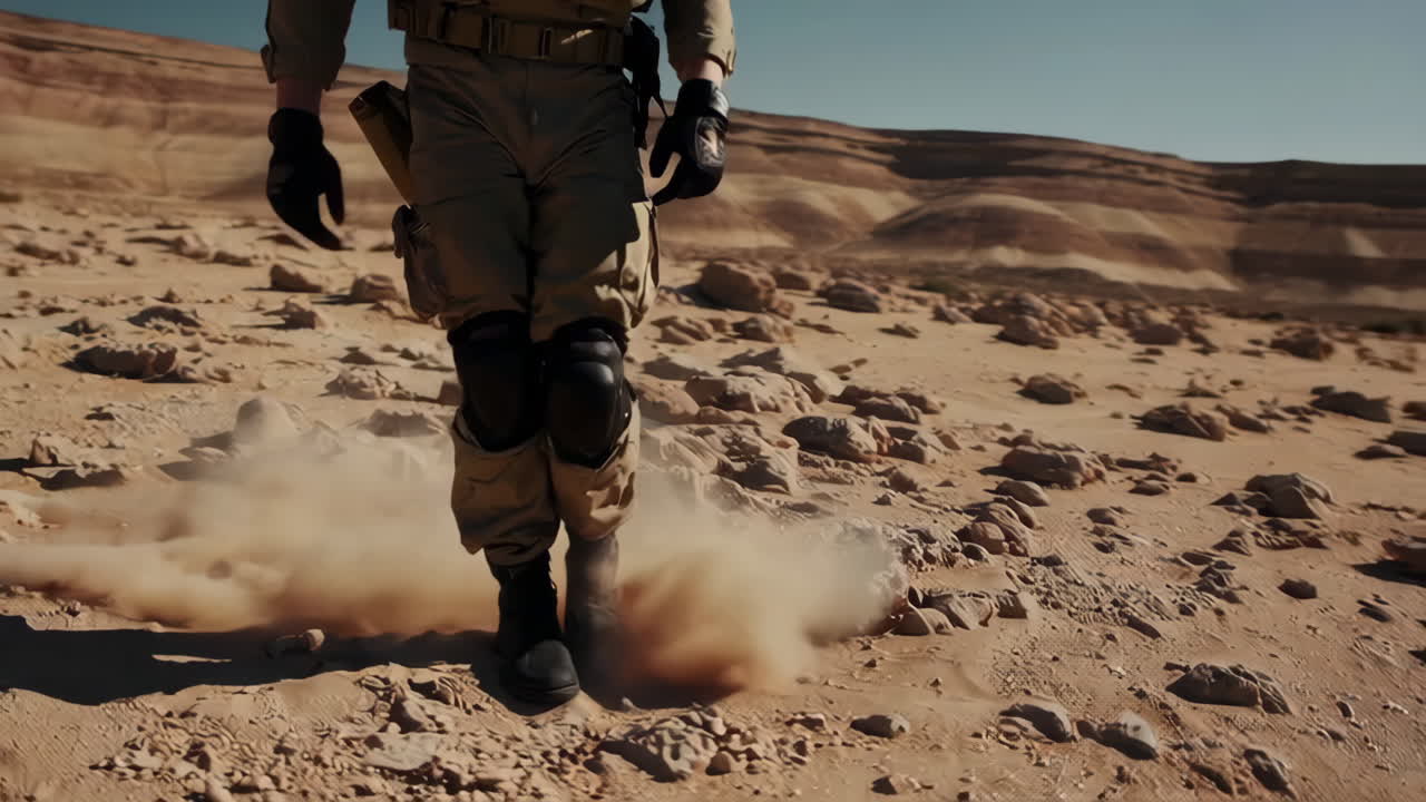 Soldier walking in the desert