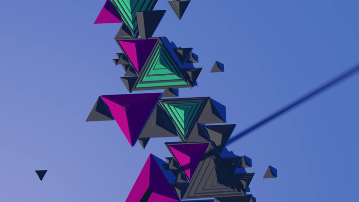 Triangles and metallic pyramids making patterns.