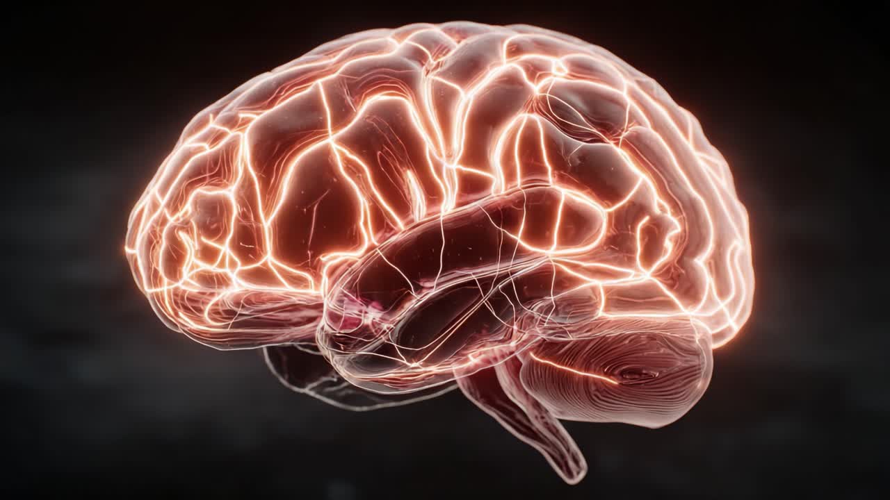 A Fascinating Visual Interpretation of the Human Brain with Glowing Neural Connections, Highlighting the Complexity and Functionality of Neural Pathways and Brain Activity