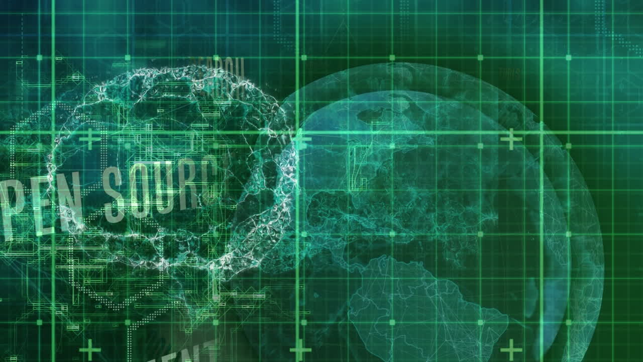 animación del cerebro humano y el globo sobre la cuadrícula verde