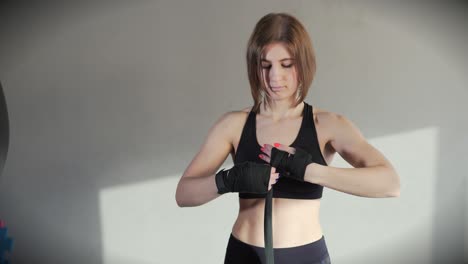 woman preparing for boxing training