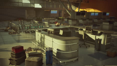 empty airport terminal with luggage scattered around