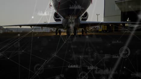 animación de las estadísticas y la red de conexiones sobre el avión