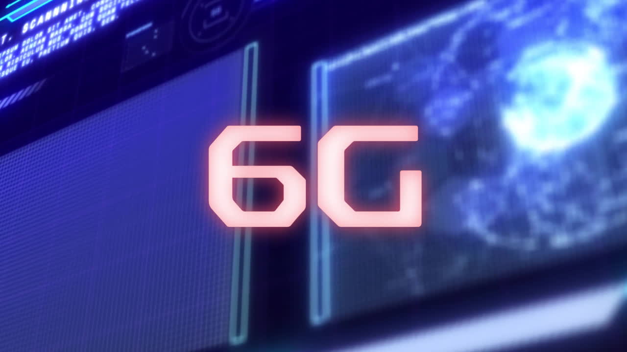 animación de texto 6g sobre gráficos y gráficos de datos futuristas