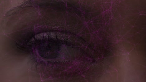 animation of connections over eye of caucasian woman