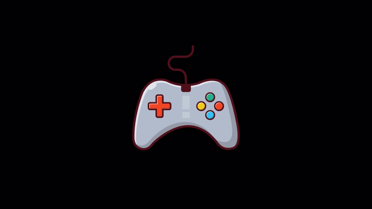 Semplice illustrazione animata di un controller di gioco su sfondo nero