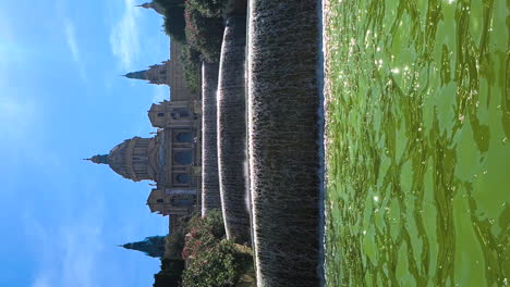 vertical, national art museum of catalonia, montjuic palace and waterfalls, barcelona, spain