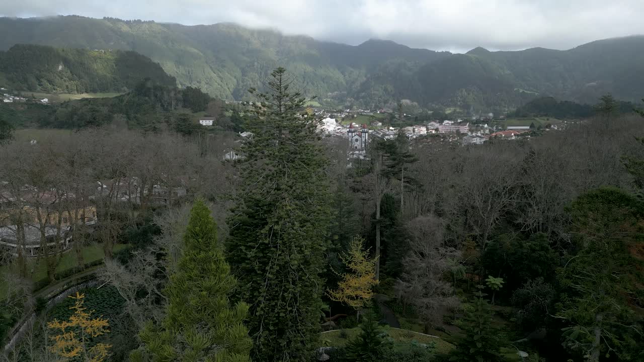 Revealing Aerial of Furnas Town in São Miguel Island, Azores, Portugal