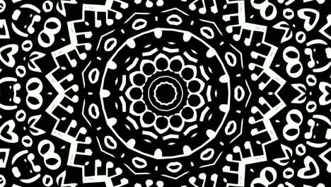 kaleidoscope of white musical symbols and notes moving in black background