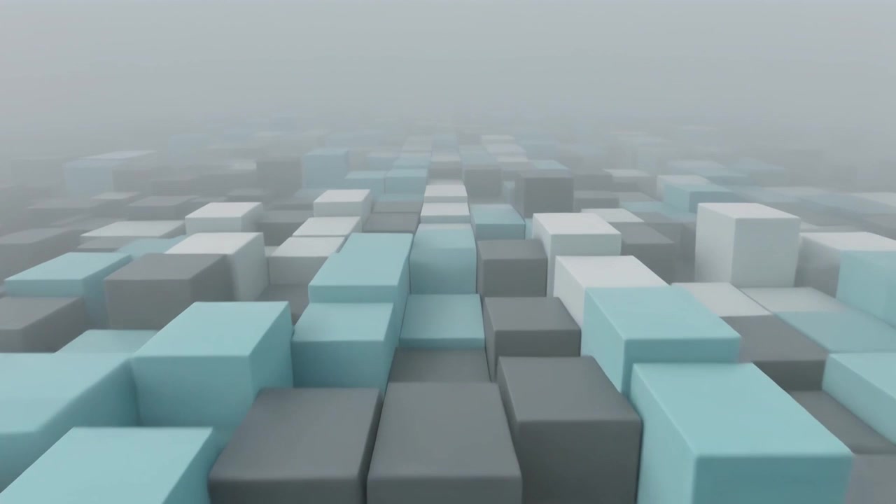 Abstract 3D Animation of Moving Cubes in Fog