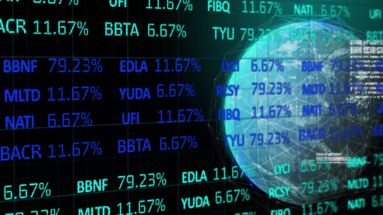 animación de datos, gráficos y globo sobre fondo negro
