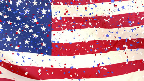 colorful confetti falling over u.s. flag