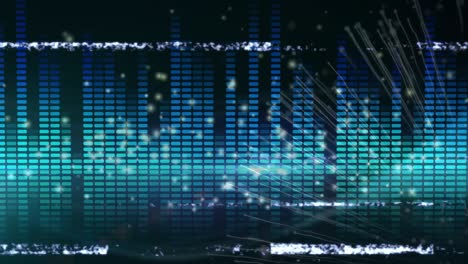 Animation-of-glitch-over-blue-equalizer-on-black-background