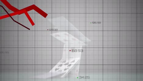 animation of statistical data processing over grid network against house of cards falling breaking