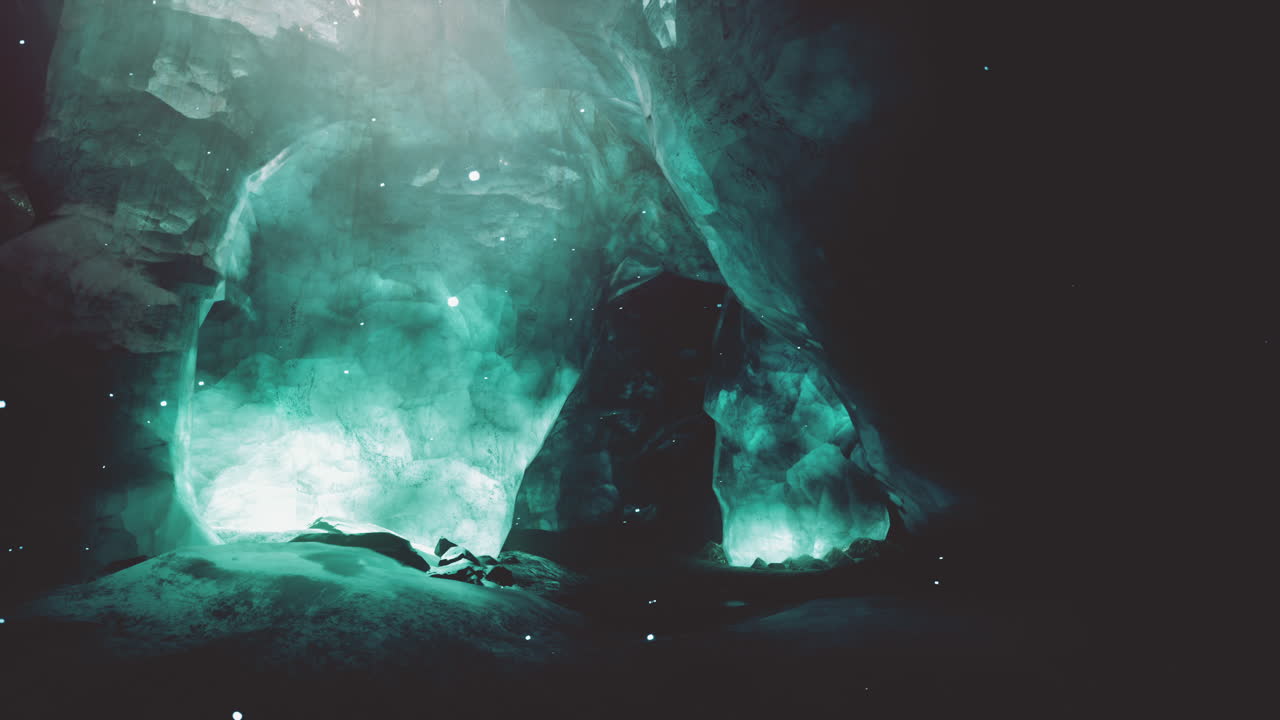 A Glowing Cave in a Dark and Icy Landscape