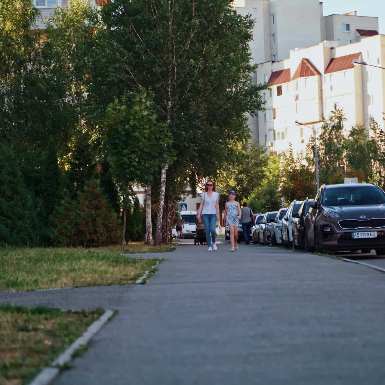 T rex walking at city