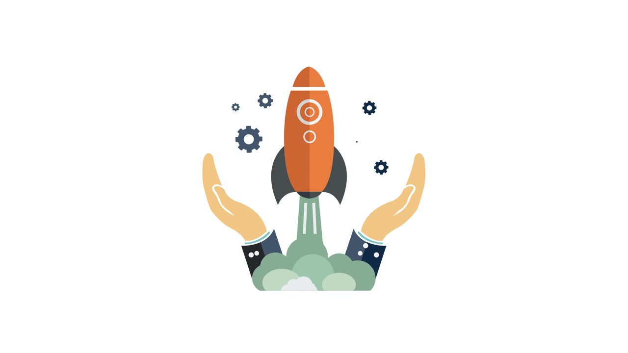 Business Hands Supporting Rocket Launch and Innovation Concept