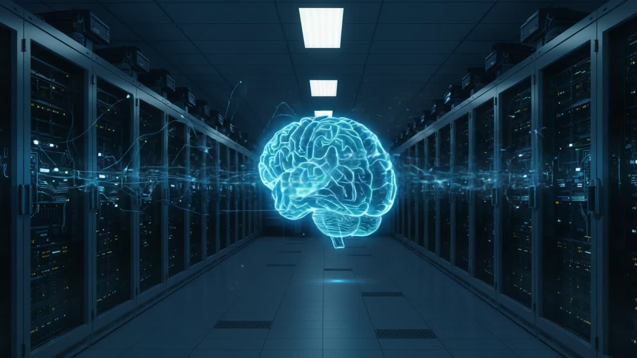 Exploring the Intersection of Artificial Intelligence and Data Storage: A Visual Representation of the Brain in a Server Room Environment