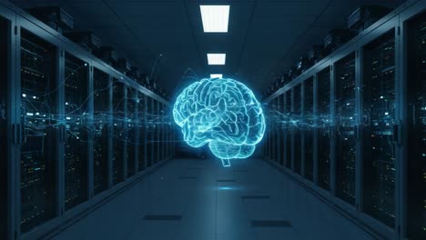 exploring the intersection of artificial intelligence and data storage: a visual representation of the brain in a server room environment