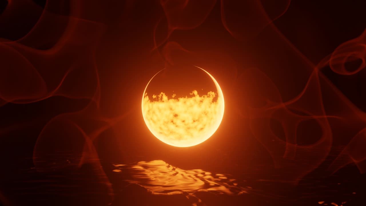 4K video animation of the burning planet and fiery foggy atmosphere, motion graphics.