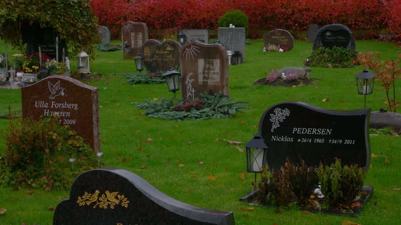 Kviberg cemetery in Gothenburg, Sweden - slow panning shot