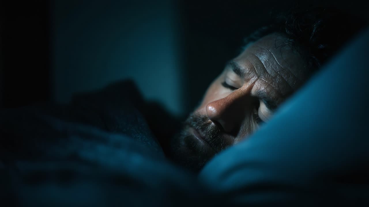 A Man's Introspective Struggle: Capturing the Emotional Depth of Vulnerability and Nighttime Solitude Through a Pensive Glance in a Dimly Lit Room