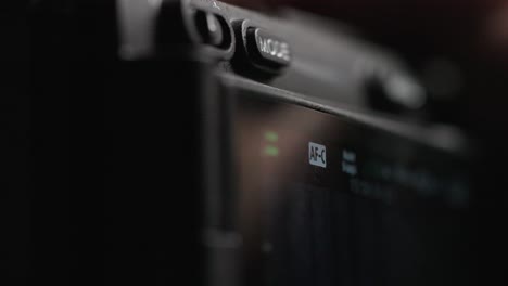 close-up of a professional camera recording 4k video