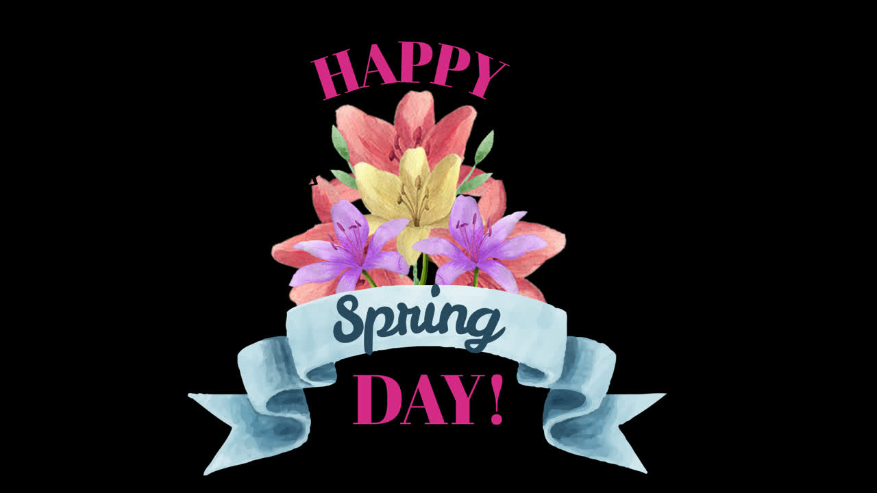 Animated Happy Spring Day Greeting with Watercolor Flowers