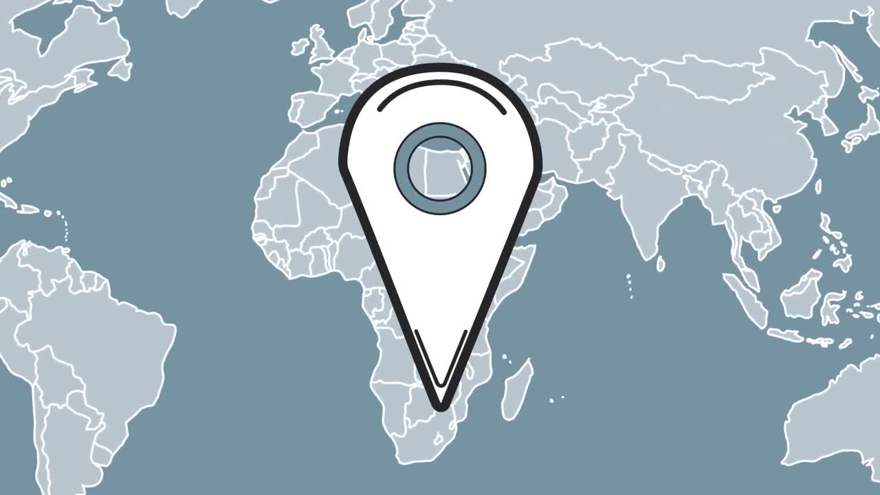 animación del icono de la etiqueta sobre el mapa del mundo en fondo gris.