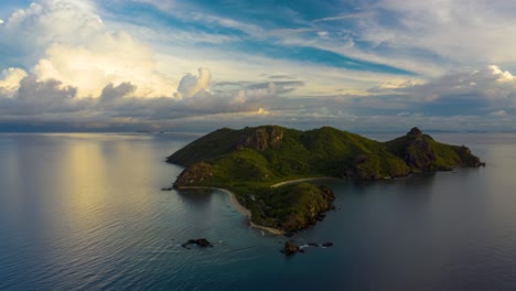 passing of time at a tropical island during sunset in fiji, aerial hyperlapse 4k