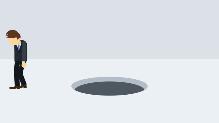 Forretningsmand springer over hullet. Risikokoncept. Loop-illustration i flad stil