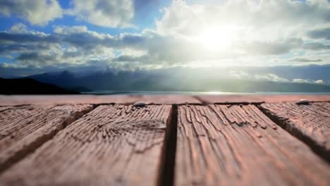 Wooden-plank-deck-with-a-view-of-the-sky