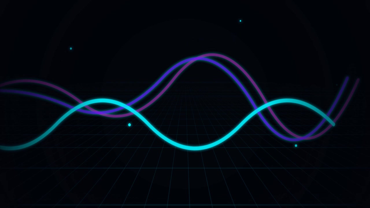 Abstract Neon Wave Lines Moving Over a Digital Grid
