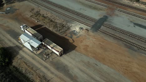 grain truck at the hut where samples are taken for quality control