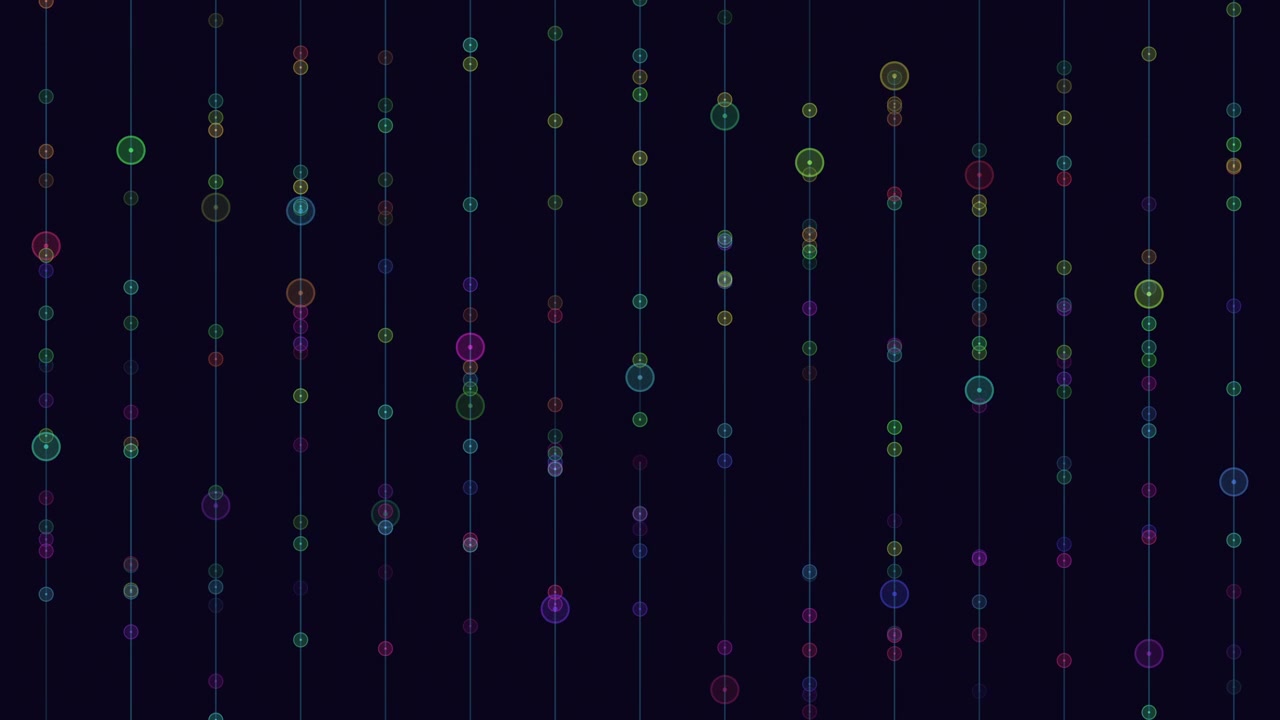 Colorful dot curtain on black background abstract pattern of multicolored dots in varying sizes