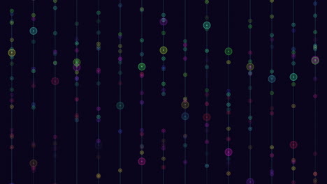Colorful dot curtain on black background abstract pattern of multicolored dots in varying sizes