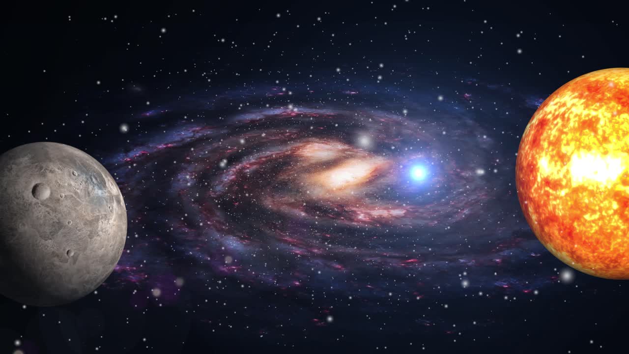 una galaxia y planetas flotando y moviéndose en el gran universo