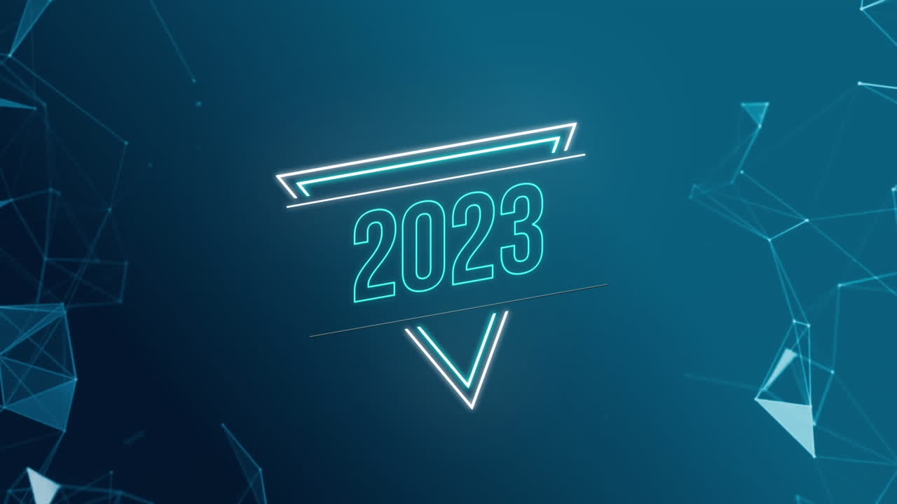 Animation of 2023 text over shapes moving