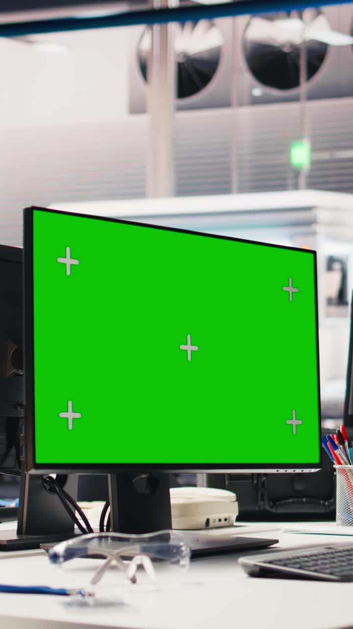 Vertical Video Chroma key display in photovoltaics factory used to oversee production line