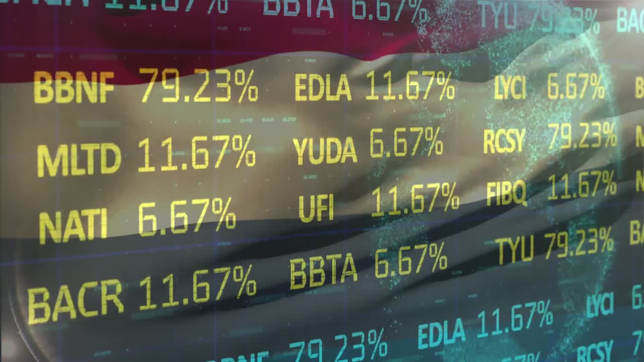 러시아의  ⁇ 발 위에서 금융 데이터 처리의 애니메이션