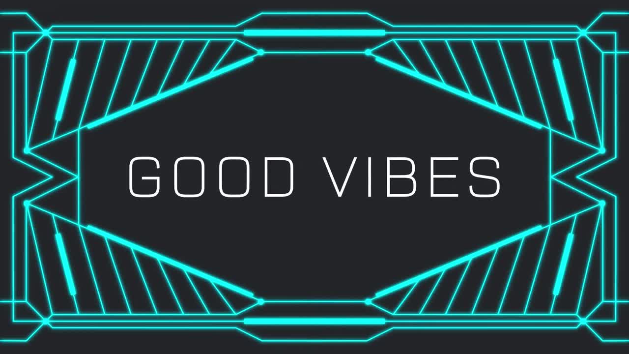 Animation of good vibes text and shapes on black background